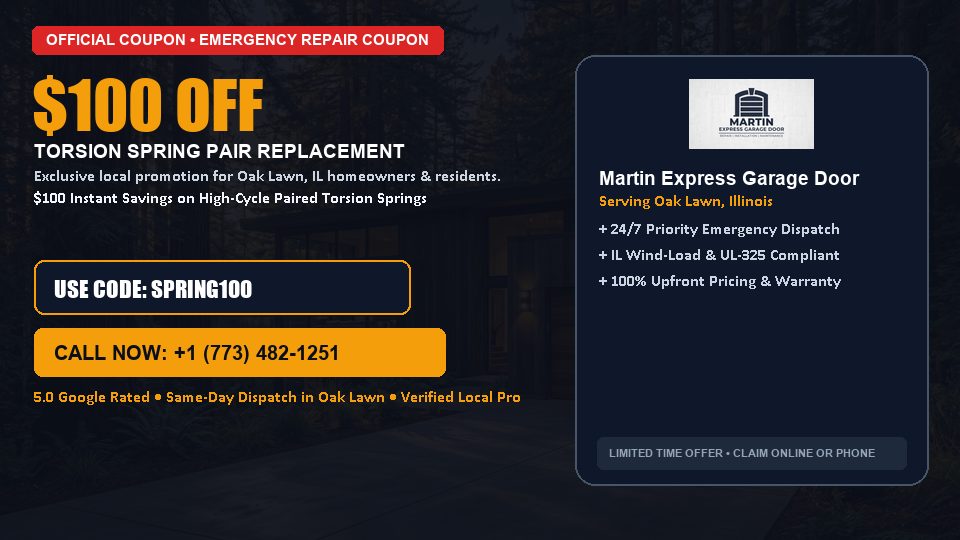 Martin Express Garage Door $100 OFF Dual Torsion Spring Replacement in Oak Lawn, IL